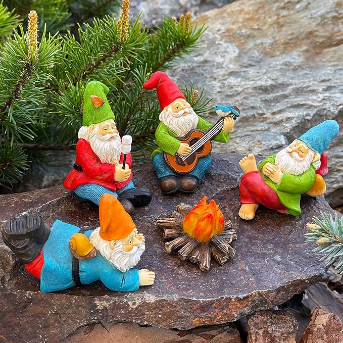 Mood Lab Miniature Garden Gnomes - Camping Gnome Kit of 5 pcs - Figurines & Accessories Set - Outdoor or House Decor