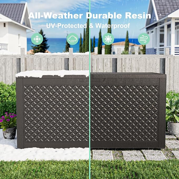 New 100 Gallon Outdoor Storage Box – Resin Deck Box with Lockable Lid, Waterproof Patio Furniture Storage for Tools, Garden & Yard Organization