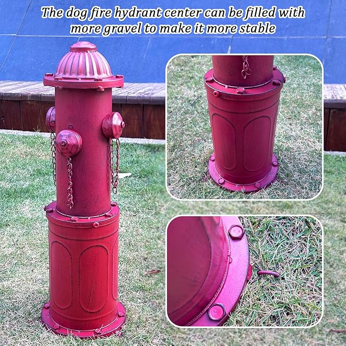 Dog Fire Hydrant Pee Post, 22.4" H Fake Fire Hydrant for Dogs to Pee on, Red Metal Dog Pee Post for Training Tool, Puppy Pee Pole for Dogs Indoor Outdoor Garden Yard Statue