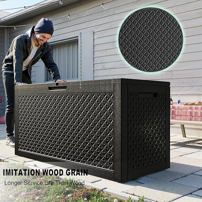 New 100 Gallon Outdoor Storage Box – Resin Deck Box with Lockable Lid, Waterproof Patio Furniture Storage for Tools, Garden & Yard Organization