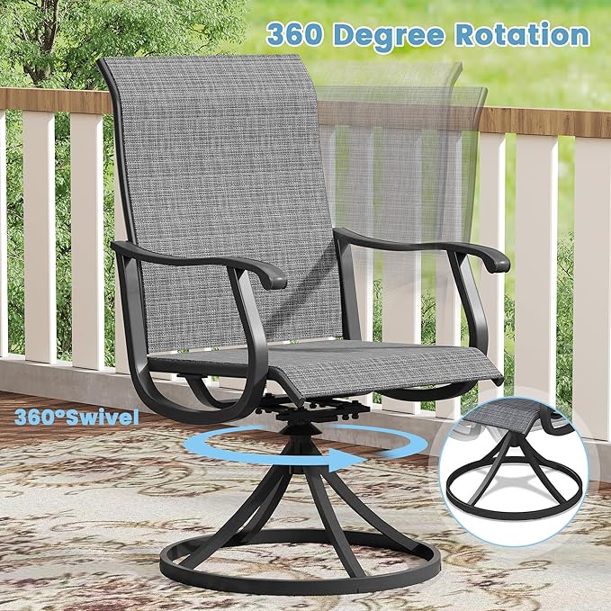 DIFY 5 Pieces Outdoor Patio Dining Set, 4 Dark Grey Textilene Swivel Dining Chairs and 40.6" Black Round Metal Dining Table, Outdoor Table and Chairs