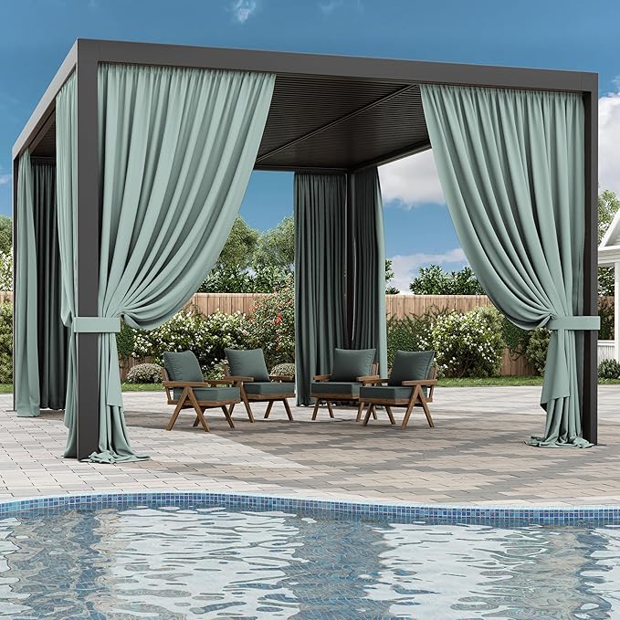Gazebo Universal Replacement Privacy Curtain,12'×16' Gazebo Outdoor Waterproof Curtains, 4-Panels Sidewall Curtains with Double Zipper for Patio Canopy, Garden and Backyard (Curtain Only)