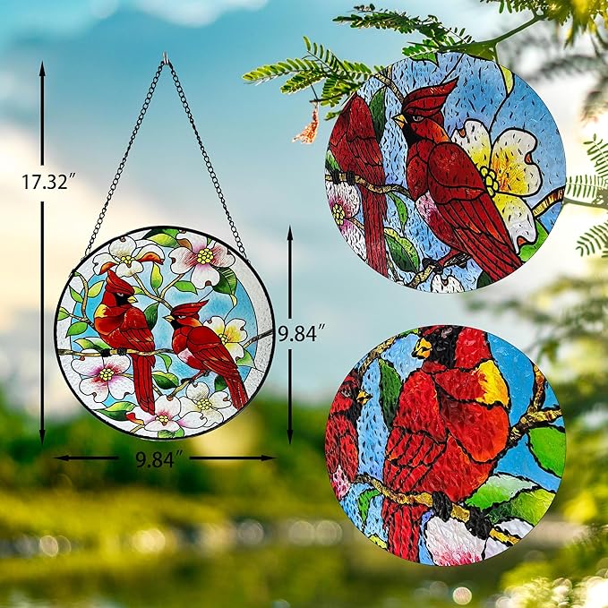 Cardinal Suncatcher Stained Glass, Cardinal Gifts for Women, Stained Glass Window Hanging, 9.8 inch