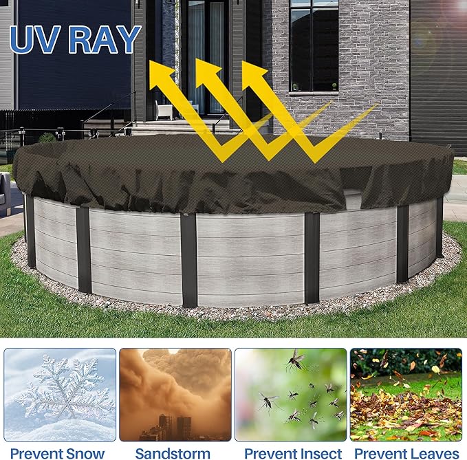 ECOOPTS 14 ft Round Pool Cover for Above Ground Pools, Swimming Pool Cover Protector Winter Safety Cover (Brown)