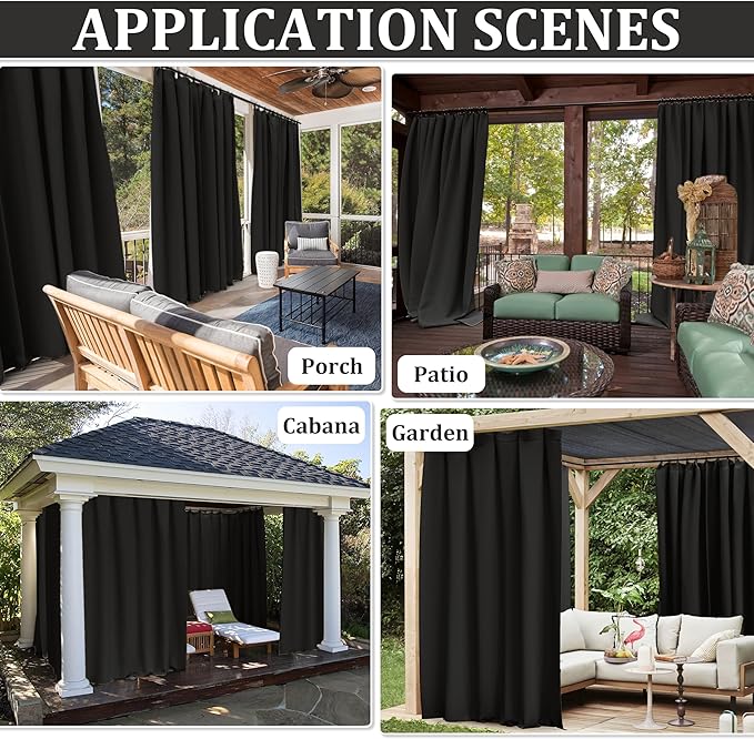 Gazebo Universal Replacement Privacy Curtain,12'×20' Gazebo Outdoor Waterproof Curtains, 4-Panels Sidewall Curtains with Double Zipper for Patio Canopy, Garden and Backyard (Curtain Only)