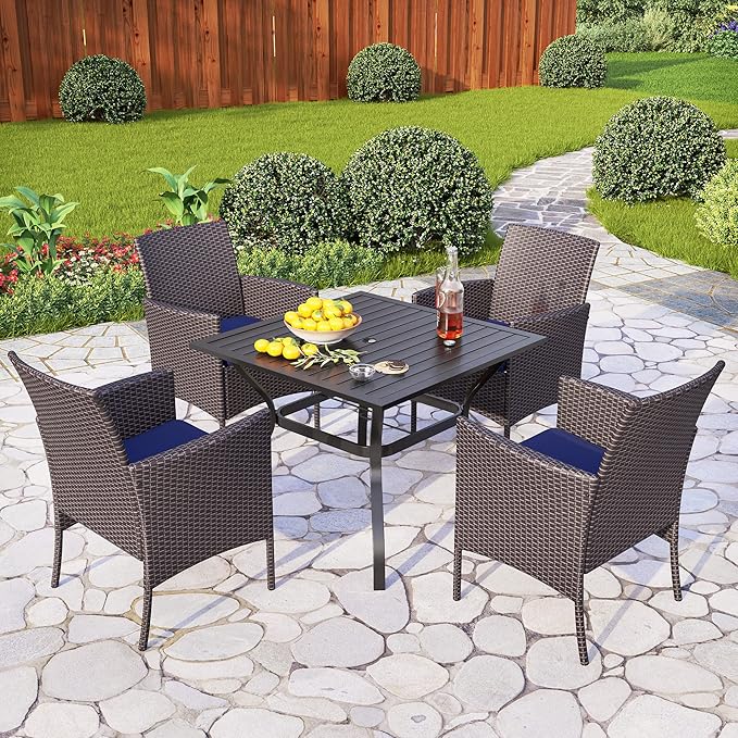 PHI VILLA Outdoor Rattan Chairs, 4 Pieces Modern Heavy Duty Wicker Armchair with Removable Cushion for Patio, Deck, Porch, Balcony