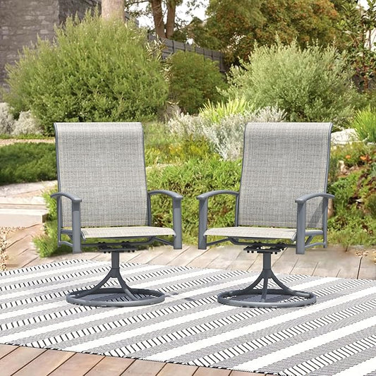 Patio Swivel Chairs Set of 2, Outdoor Swivel Chairs with Armrest, High Back Patio Chair with Metal Frame, All-Weather Outdoor Dining Chair for Deck, Porch and Lawn, Grey