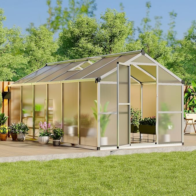 Greenhouse, Greenhouse for Outdoors, Polycarbonate Greenhouses with Quick Setup, Aluminum Frame and Roof Vent, Lockable Door for Backyard, Green Houses for Outside Garden Backyard, Patio