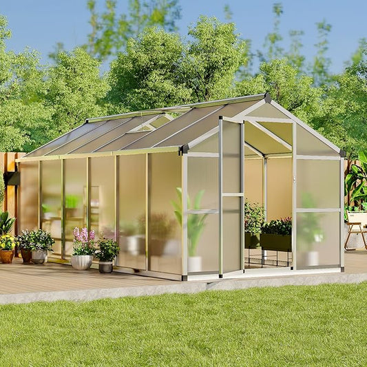 Greenhouse, Greenhouse for Outdoors, Polycarbonate Greenhouses with Quick Setup, Aluminum Frame and Roof Vent, Lockable Door for Backyard, Green Houses for Outside Garden Backyard, Patio