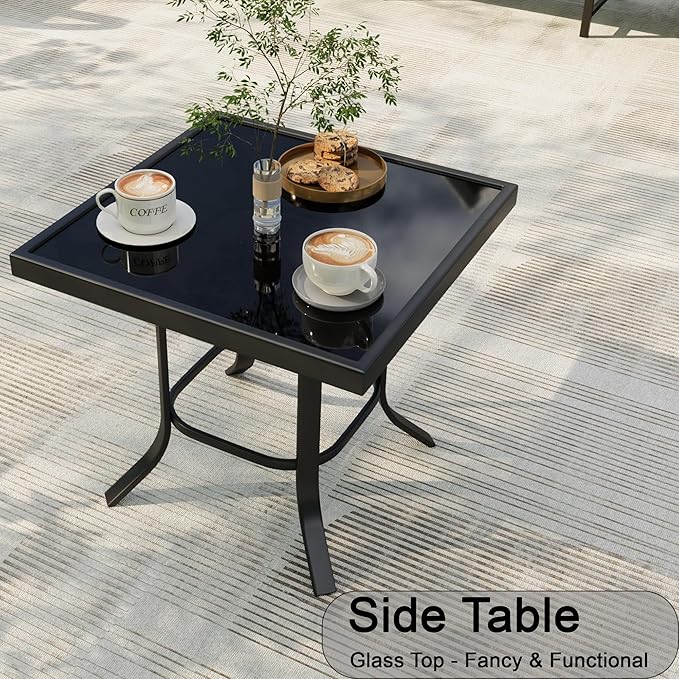 7 Pieces Patio Conversation Sets, All Weather Metal Outdoor Furniture Set, 3-Seater, 2 Swivel Rockers, 2 Single Chairs, 1 Side Tables, 1 Fire Pit Table for Backyard Garden Deck Porch Poolside, Gray