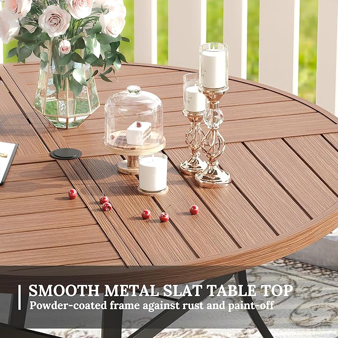 VICLLAX 7 Pieces Patio Dining Set for 6, Outdoor Furniture Set Includes 53" Outdoor Round Table and 6 Patio Swivel Chairs for Lawn Garden, Walnut Tabletop and Mixed Brown Fabric