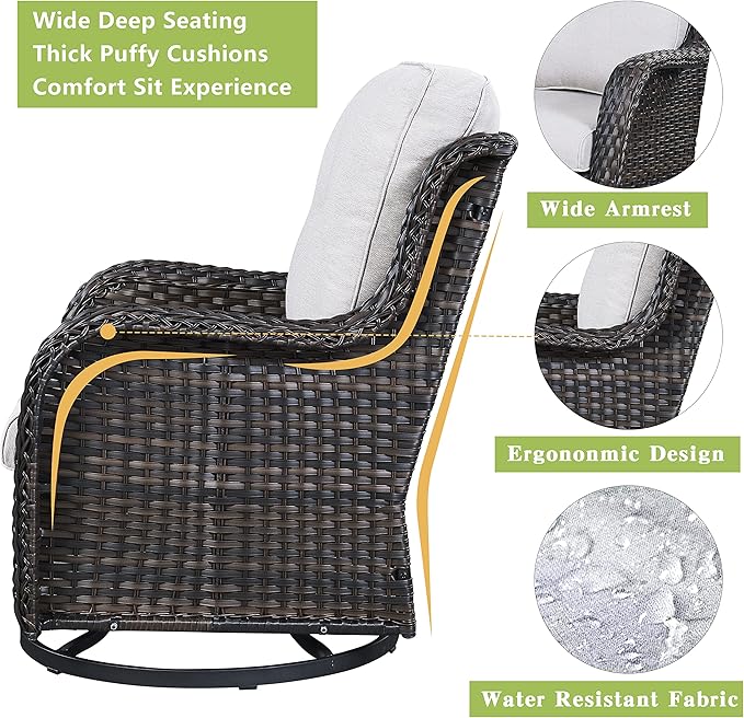 Rilyson 5 Piece Outdoor Patio Furniture Set - Rattan Wicker Patio Conversation Sets with 2 Swivel Rocker Chairs,2 Ottomans and 1 Loveseat for Outside Porch Deck Backyard(Brown/Beige)