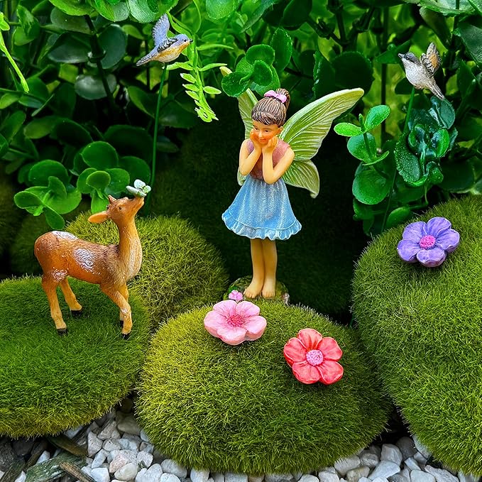 Mood Lab Fairy Garden - Miniature Accessories and Figurines Kit - Deer Set of 7 pcs - for Outdoor or House Decor