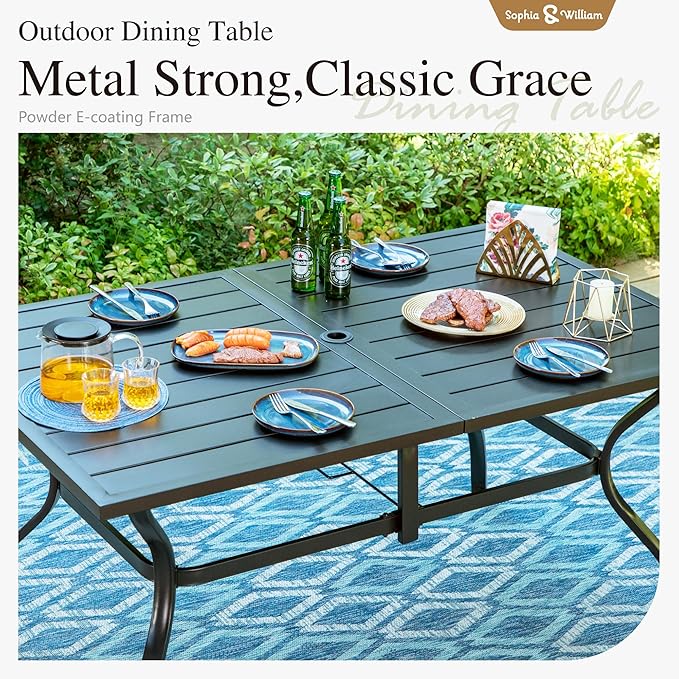 Sophia & William Patio Table and Chairs Set 7 Pieces, 6 Aluminium Patio Dining Chairs with 60" x 38" Metal Dining Table, Stackable and Easy to Move for Outdoor Garden Lawn (Grey)