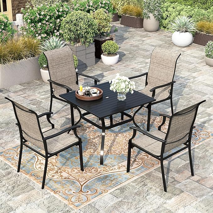HERA'S HOUSE Premium Patio Dining Chair of 2, Rust Resistant Outdoor Chair with Textilene Padded Seat, Supports up to 350lbs with Comfort and Durability for Lawn Kitchen Garden Backyard
