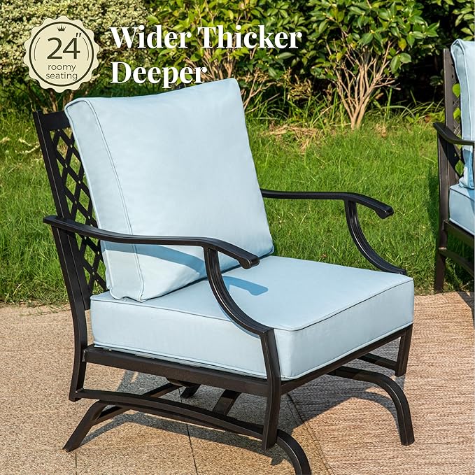 Patio Chairs Set of 2, High Back Outdoor Patio Metal Chairs with 5.75" Thick Cushions for Bistro Balcony Porch Deck and Yard, Blue