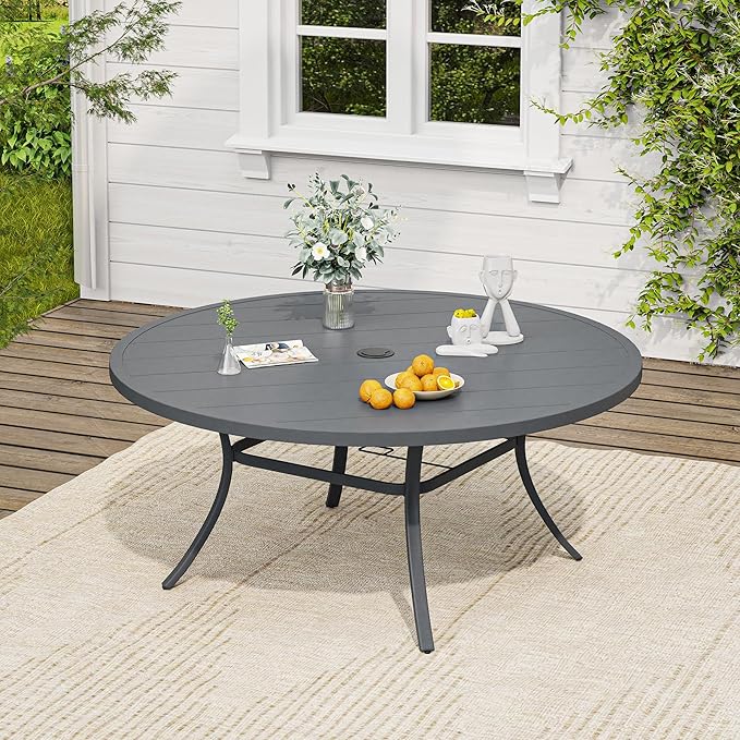 VICLLAX 9 Pieces Patio Dining Set, Outdoor Furniture Set of 8 Patio Swivel Dining Chairs and 60" Patio Round Table for Yard Backyard, Grey Chairs & Dark Grey Tabletop