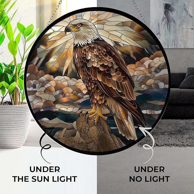 Eagle Stained Glass Window Hanging Window Suncatcher 12" Glass Panel with Metal Chain and Hooks Sun Catchers Indoor Wall Art Home Decor Gift for Women Mother's Day