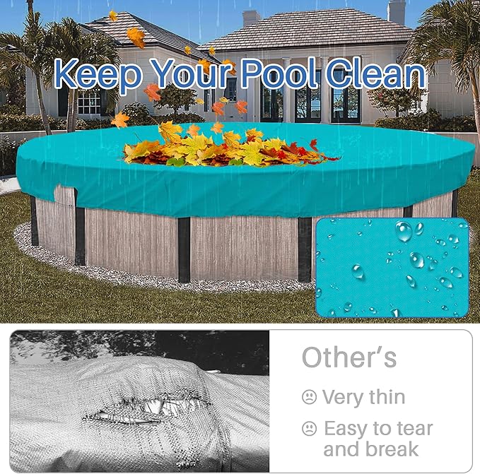 ECOOPTS 13 ft Waterproof Round Polyester Pool Cover for Above Ground Pools, Swimming Pool Cover Protector Winter Safety Cover (Turquoise)