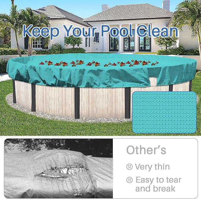 ECOOPTS 16 ft Round Pool Cover for Above Ground Pools, Swimming Pool Cover Protector Winter Safety Cover (Turquoise)