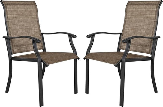NUU GARDEN Patio Dining Chairs Set of 2, Indoor/Outdoor Textilene Dining Chairs with High Back, Patio Furniture Chairs with Armrest, Iron Frame and Textilene Chairs,Black&Brown