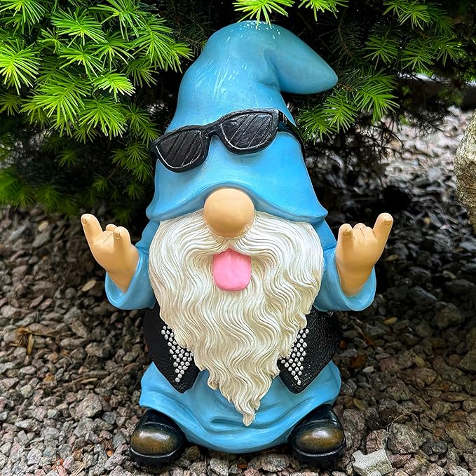 Mood Lab Garden Gnome - Rocker Gnome Statue - 9.25 Inch Tall Lawn Figurine - for Outdoor or House Decor - Funny Yard and Patio Decoration