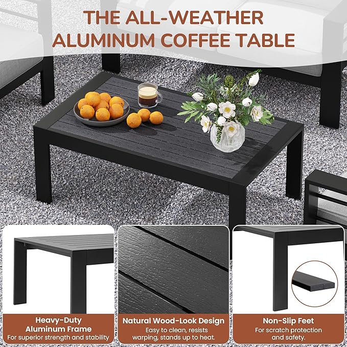 Solaste Aluminum Patio Furniture Set for All Weather, Oversized Metal Outdoor Furniture Set with 27.5" Deep Seating and 3.2" Wide Armrest, Patio Conversation Set with 5" Cushion, Black and Grey