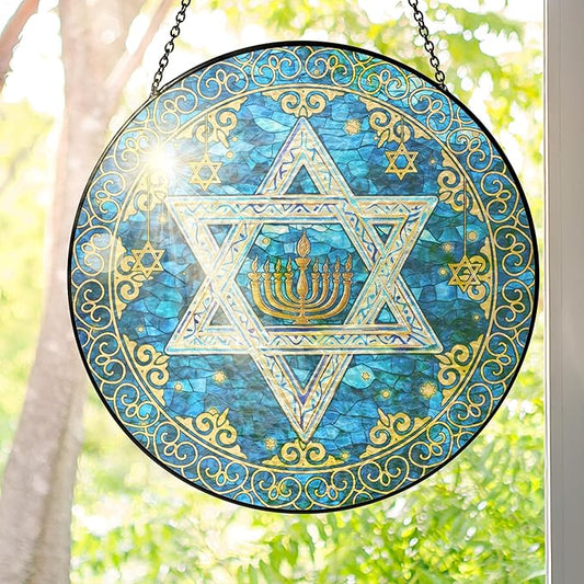 FLAGWIX Christmas Hanukkah Gifts for Women Men - Star of David Stained Glass Window Hanging 10 in - Hanukkah Decorations Suncatcher, Religious Jewish Gifts for Mom Grandma, Christmas Decorations