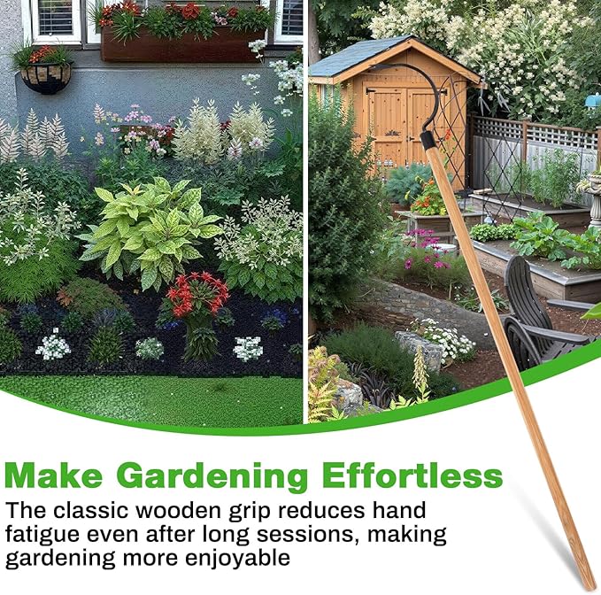 Long Handle Weeder Hook Garden Weeder Tool Versatile Cultivator Garden Tool 54 Inch Hardwood Handle with 8 Inch Alloy Steel Blade for Gardening, Yard, Lawn, Patio Digging, Edging and Planting