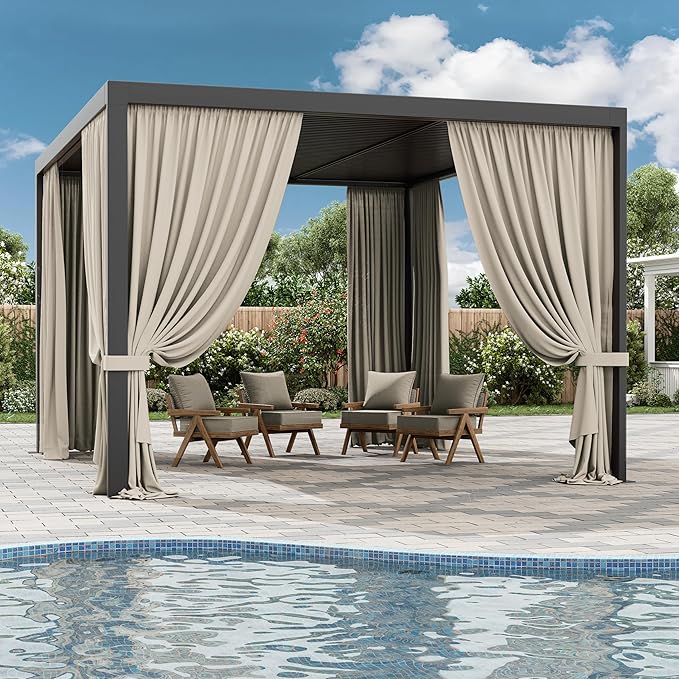 Gazebo Universal Replacement Privacy Curtain,10'×13' Gazebo Outdoor Waterproof Curtains, 4-Panels Sidewall Curtains with Double Zipper for Patio Canopy, Garden and Backyard (Curtain Only)