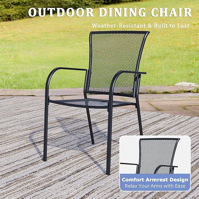 Outdoor Metal Patio Chairs Set of 6, Stackable Iron Mesh Dining Chairs with Armrests, All-Weather Bistro Chairs for Garden, Backyard, Porch, or Balcony