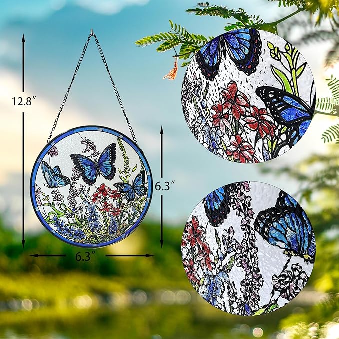 Lager Butterfly Suncatchers for Windows, Butterfly Stained Glass Window Hanging，6.3 inch