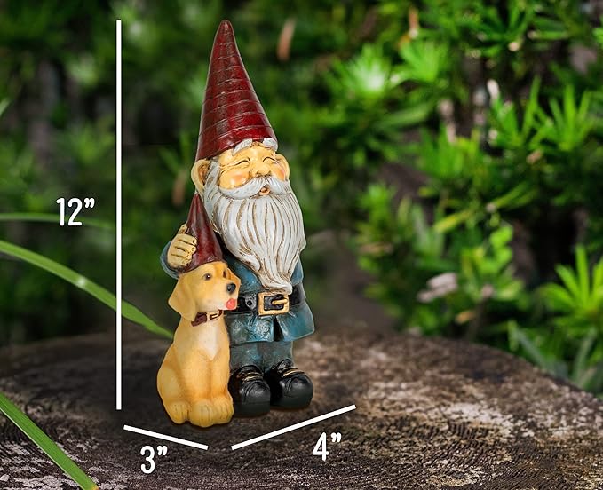 NAT & JULES Gnome 12 inch Resin Stone Garden Statue (Gnome and Dog Colorful)