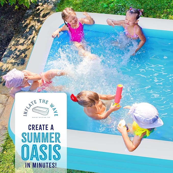 Inflatable Pool with Built in Air Pump (Pink - Large - 120" x 72.8" x 23.6") - Inflatable Swimming Pool for Kids & Adults - Self Inflating Blow Up Pool - Family & Kiddie Pool - Summer Water Party