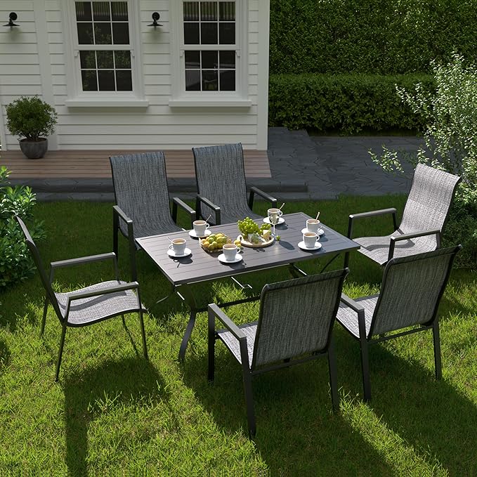 UDPATIO Patio Chairs Set of 6, Stackable Outdoor Chairs with All Weather Breathable Textilene, High Back Metal Frame for Lawn Garden Backyard Deck, Dark Grey