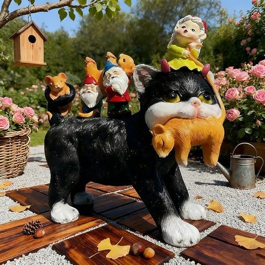 Cat Garden Gnome Statue - 9 "Lawn Decoration - Suitable for Patio, Balcony, Yard Decoration - Unique Housewarming Gift, Gift for Lover Mom Women Grandma,Halloween Cat Statue