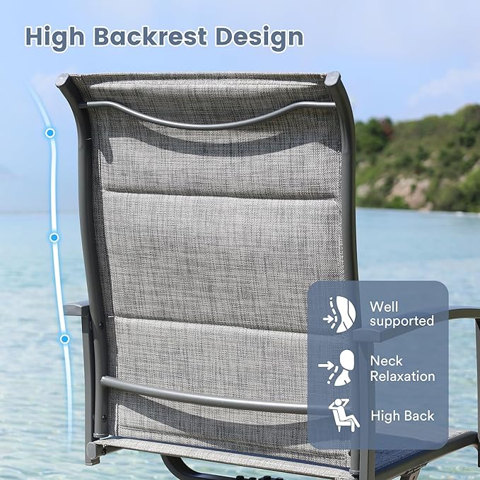 VICLLAX 5 Pieces Patio Dining Set - 41.2" Round Outdoor Table and Swivel Padded Chairs, Grey Wood Grain Tabletop and Grey Fabric