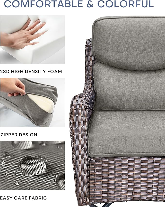 Pop 22x25/22x24 Outdoor Furniture Cushions Set of 6 - Comfortable Patio Chair Cushion for Rattan Wicker Dining Rocking Swivel Chairs Loveseat Couch L-Shape Sectional Sofa - Grey/Smile
