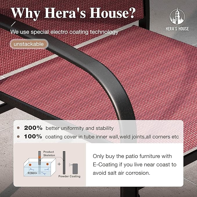 HERA'S HOUSE Outdoor Dining Chairs Set of 6, Patio Lawn 36" Textilene Fabric Chair with Wrought Iron Metal Frame Support 350lbs for Garden Backyard Lawn Kitchen, Red