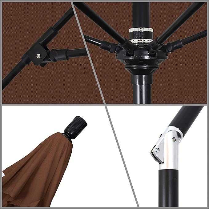 California Umbrella 9' Round Aluminum Pole Fiberglass Rib Market Umbrella, Crank Lift, Collar Tilt, Black Pole, Sunbrella Spectrum Mist