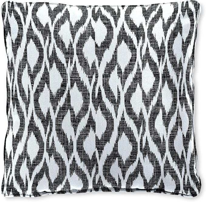 BrylaneHome 16" Square Toss Pillow - Patio & Outdoor - Patio & Outdoor - Water, Stain & Fade Resistant - Black Ikat