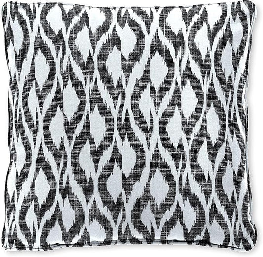 BrylaneHome 16" Square Toss Pillow - Patio & Outdoor - Patio & Outdoor - Water, Stain & Fade Resistant - Black Ikat