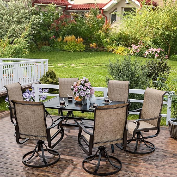 UDPATIO Patio Swivel Dining Chairs Set of 6, Outdoor Swivel Chairs High Back with All Weather Textilene Metal Rocking Frame for Lawn Garden Backyard, Brown