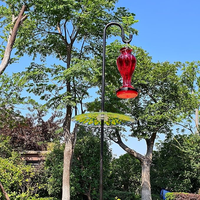 13" Glass Rain Cover for Bird Feeder Outdoors - Pack of 2PC X Baffle on Shepherd Pole/Post or S Hook Hanging - Large Weather Guard Protective Dome - Dia. 33CM - Peacock Feather