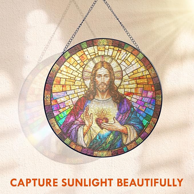 FLAGWIX Christmas Christian Gifts for Women Faith - Stained Glass Window Hanging 8 in - Birthday Catholic Religious Gifts, Suncatchers Windows Hanging, Spiritual Suncatcher Home Garden Decor