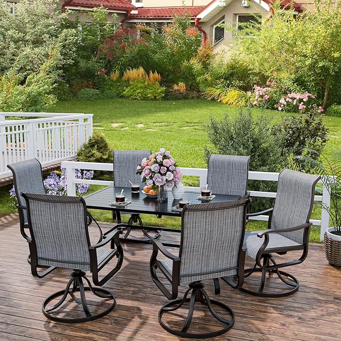 UDPATIO Patio Swivel Dining Chairs Set of 8, Outdoor Swivel Chairs Patio High Back with All Weather Textilene Metal Rocking Frame for Lawn Garden Backyard, Gray White
