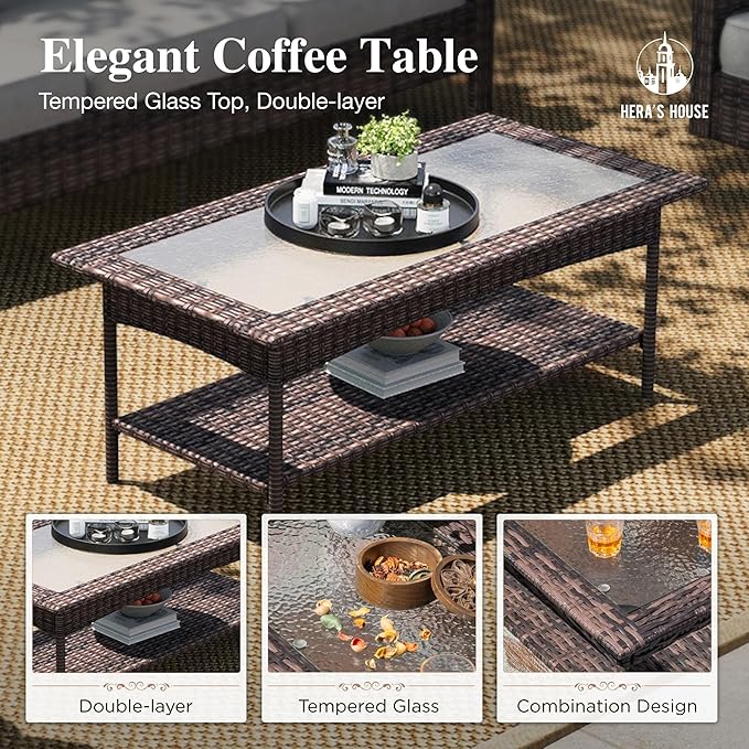 HERA'S HOUSE Gray Patio Furniture Set, Outdoor Sectional Seating Furniture, 35" High Back Swivel Wicker Chairs with 5.5" Thick Cushions, 6-Piece Patio Conversation Sofa Sets for Deck Lawn Backyard