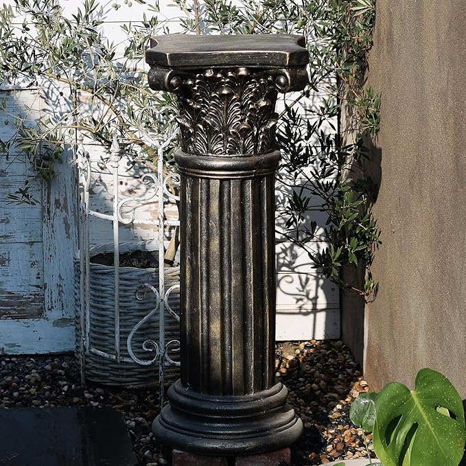 Decorative Roman Column Pedestal, Black Bronze, MGO Cement with Fiber, Classical Garden Pillar, Indoor Outdoor Decor, 33.5 inch Height, Wrap Foam Safely Delivered from Local Warehouse