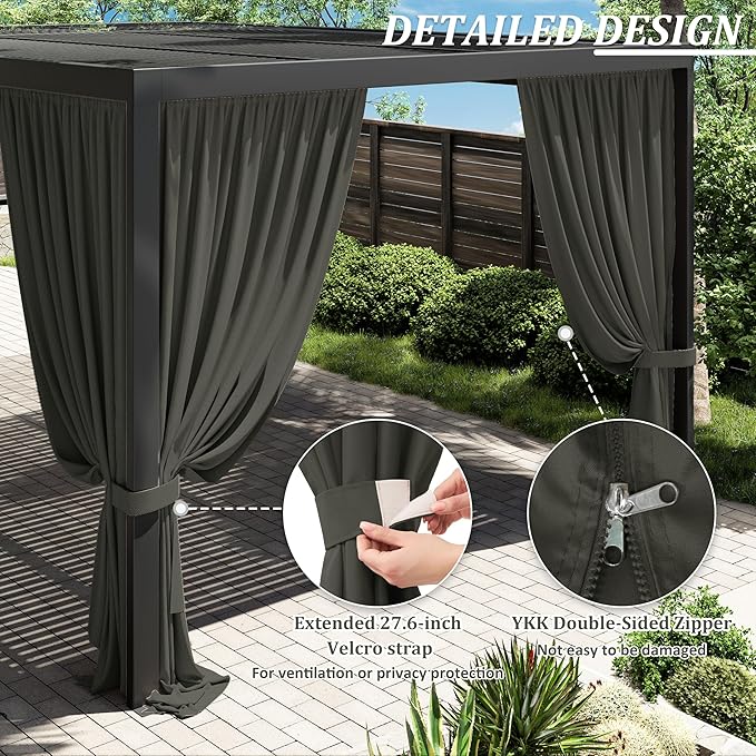 Gazebo Universal Replacement Privacy Curtain,12'×16' Gazebo Outdoor Waterproof Curtains, 4-Panels Sidewall Curtains with Double Zipper for Patio Canopy, Garden and Backyard (Curtain Only)