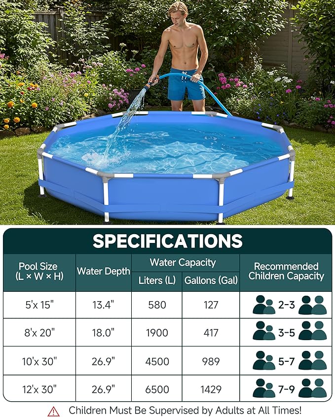 Steel Frame Round Above Ground Swimming Pools Set for Outdoor Backyard: 10ft x 30in - Odorless Eco PE Material with Pool Liner and Pool Cover